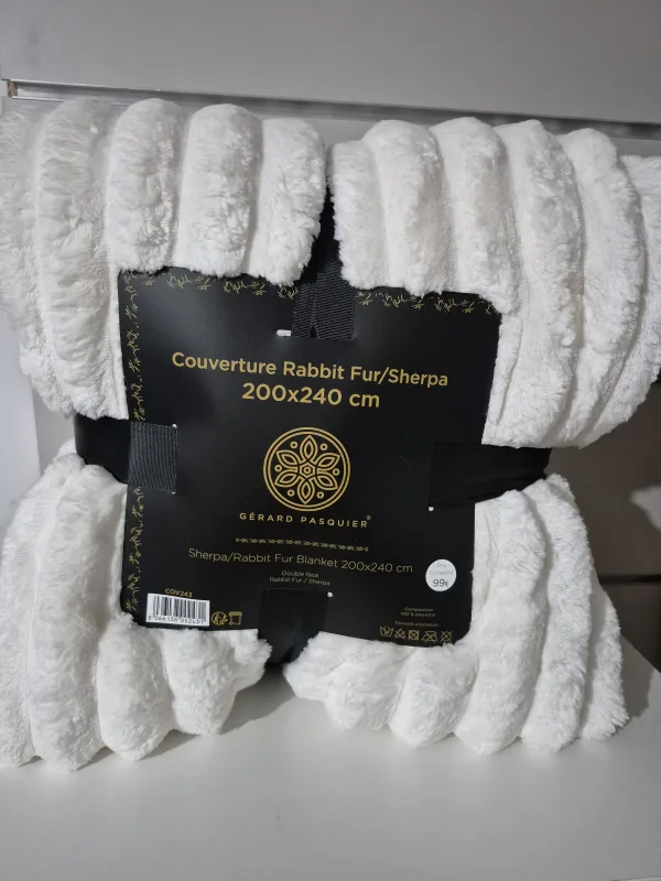 Plaid flannel sherpa écru 200x240cm | FC Boutique