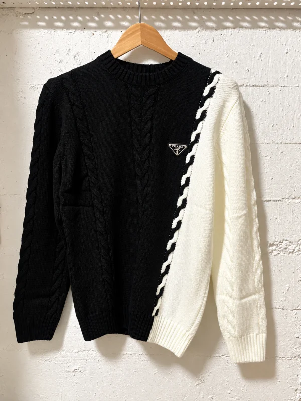 Prada Black & White Cable-Knit Sweater | 