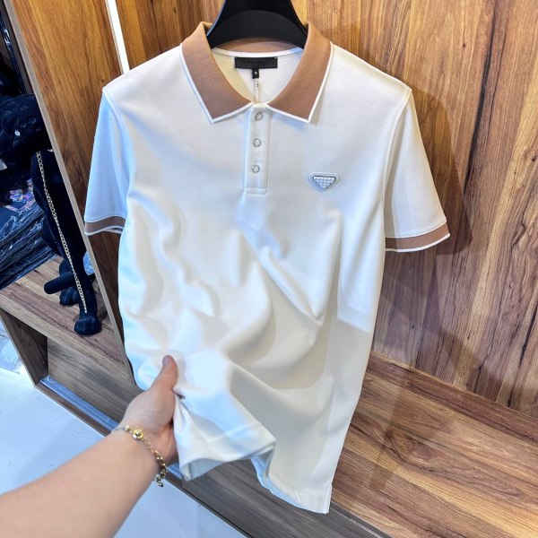 Prada Milano Polo Shirt White/Brown | MASSIMOLUXURYOUTLET