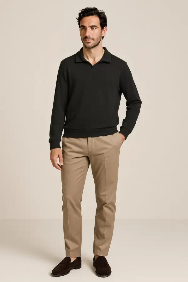 Maglia Uomo con Colletto Polo senza Bottoni - Nero | GIMARK