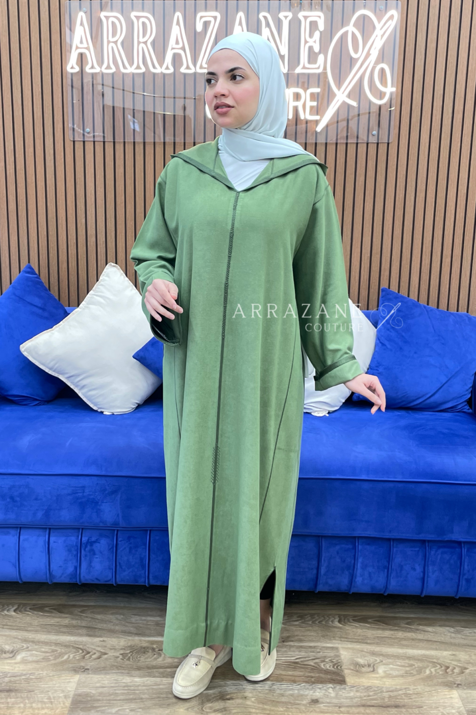Djellaba Cachemire Vert Olive | CasaZaz