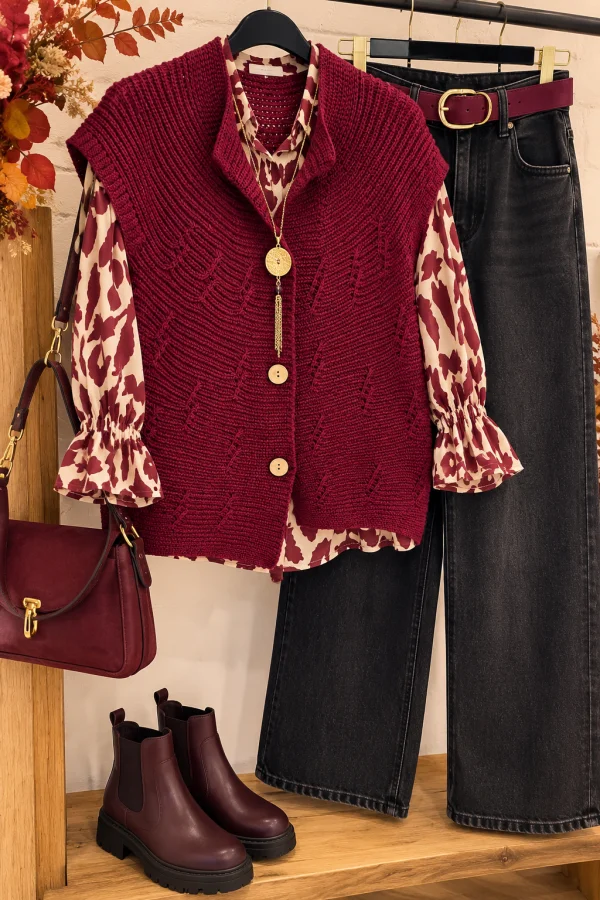 Gilet " Augustine " bordeaux 36 au 46 | Les Chics Filles by Sab