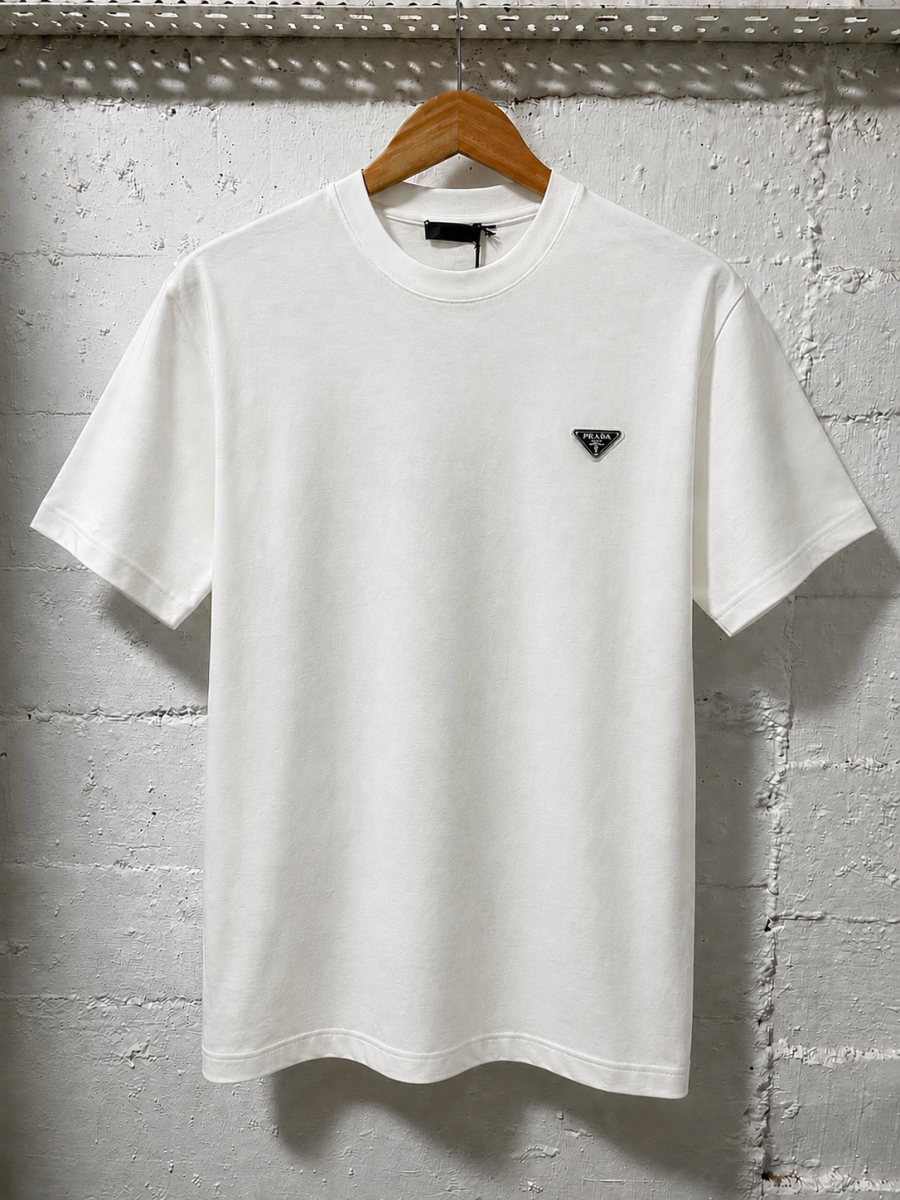 Prada Milano T-Shirt Triangle Logo White | 