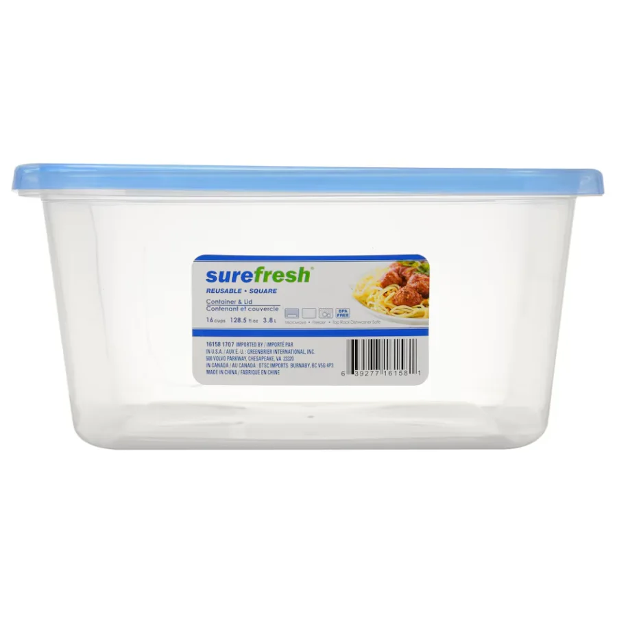 Sure Fresh Square Plastic Food Storage Containers with Lids, 128.5 oz. | Home & Kitchen Delights