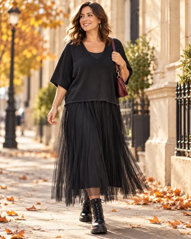 Robe " ÉLÉONORE " noir 36 au 46/48 | Les Chics Filles by Sab