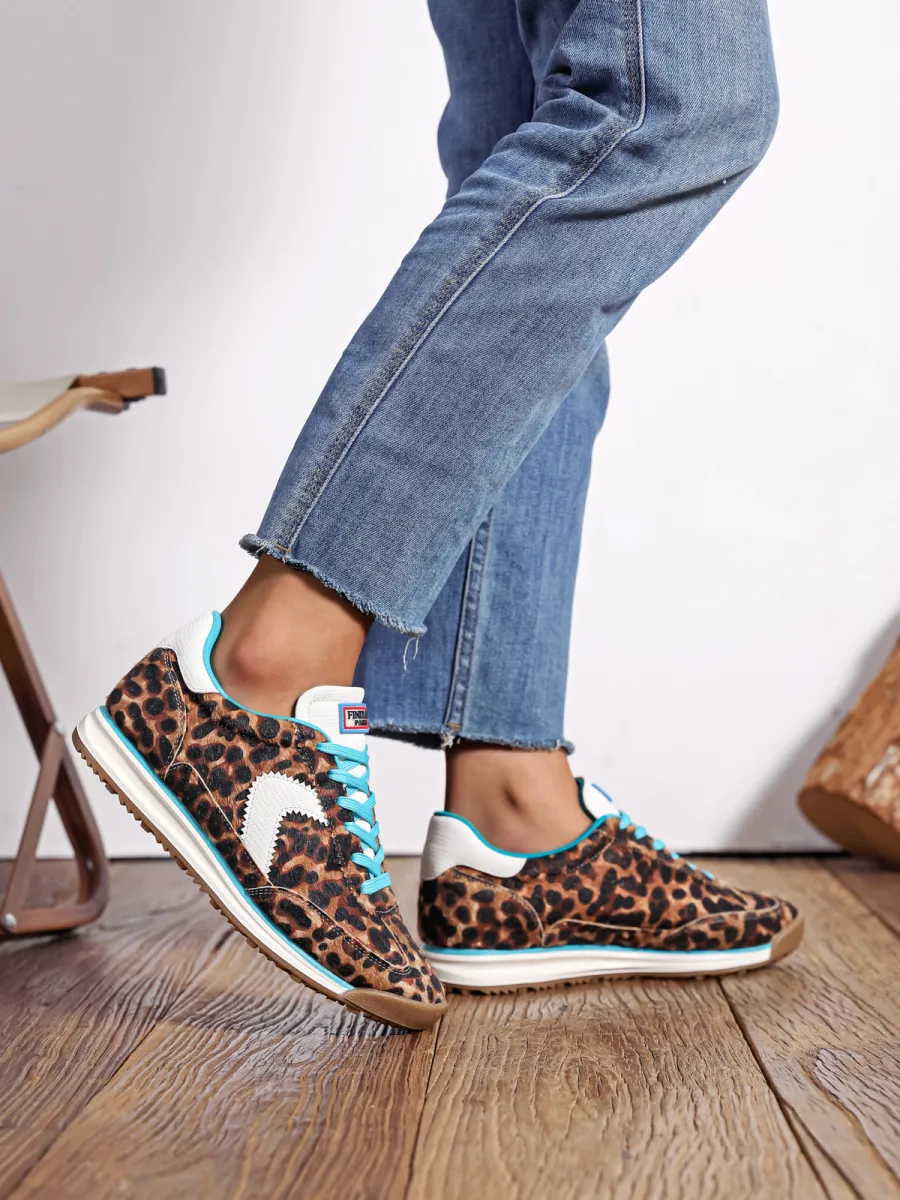 Baskets leopard avec lacets turquoises  | Nuances by maison Lanoo 