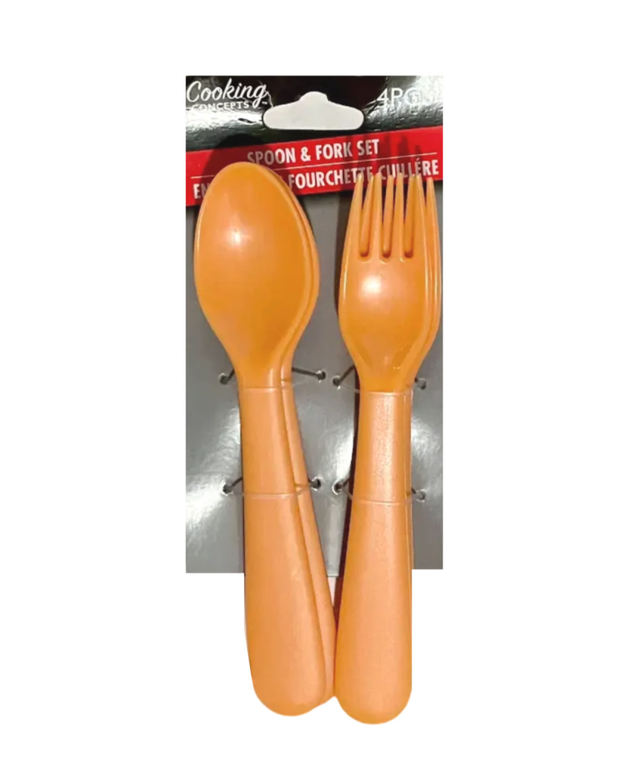 Cooking Concepts New Silicone 4 pcs Spoon & Fork-(Orange) | Home & Kitchen Delights