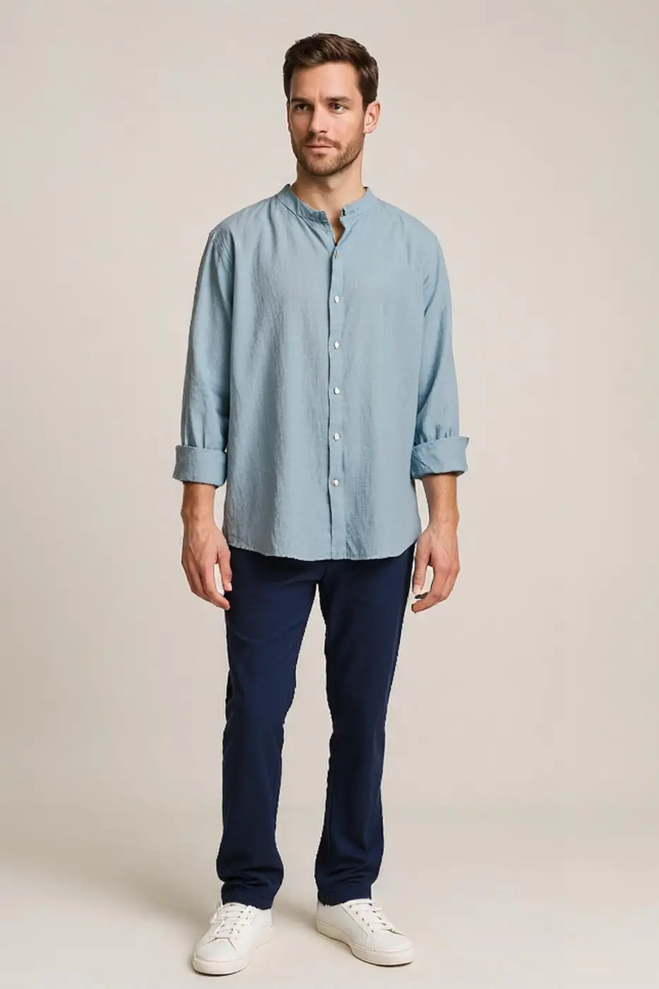 Camicia Uomo Estiva Collo alla Coreana - Avio | GIMARK