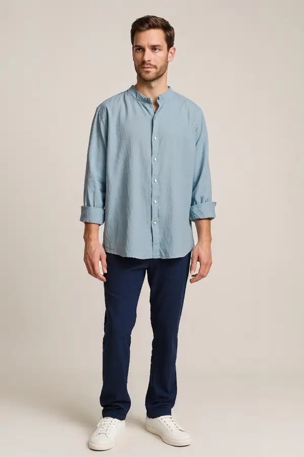 Camicia Uomo Estiva Collo alla Coreana - Avio | GIMARK