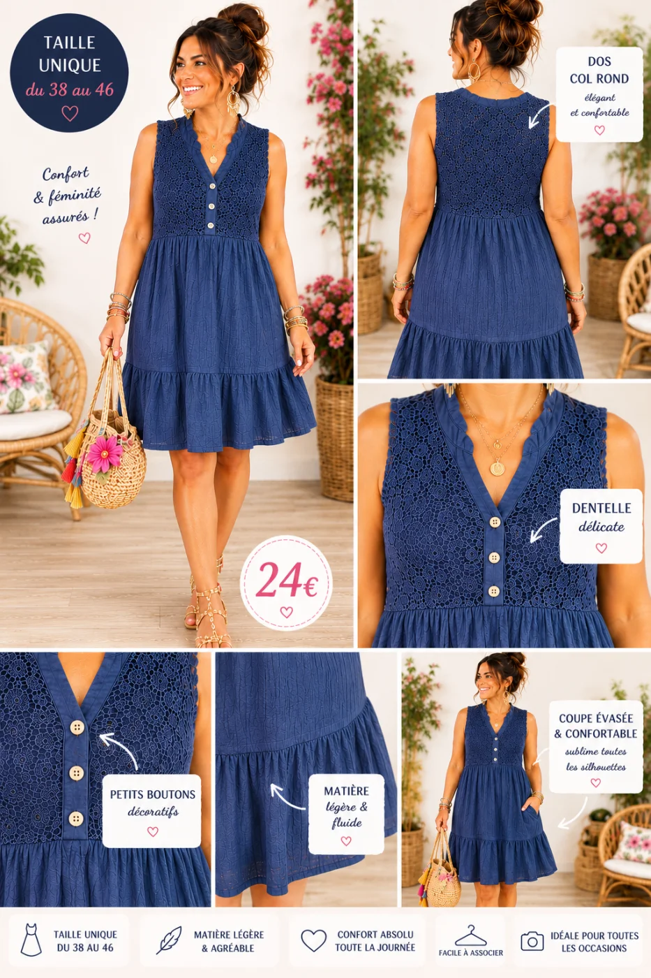 Robe " cerise " marine 38 au 46 | Les Chics Filles by Sab 