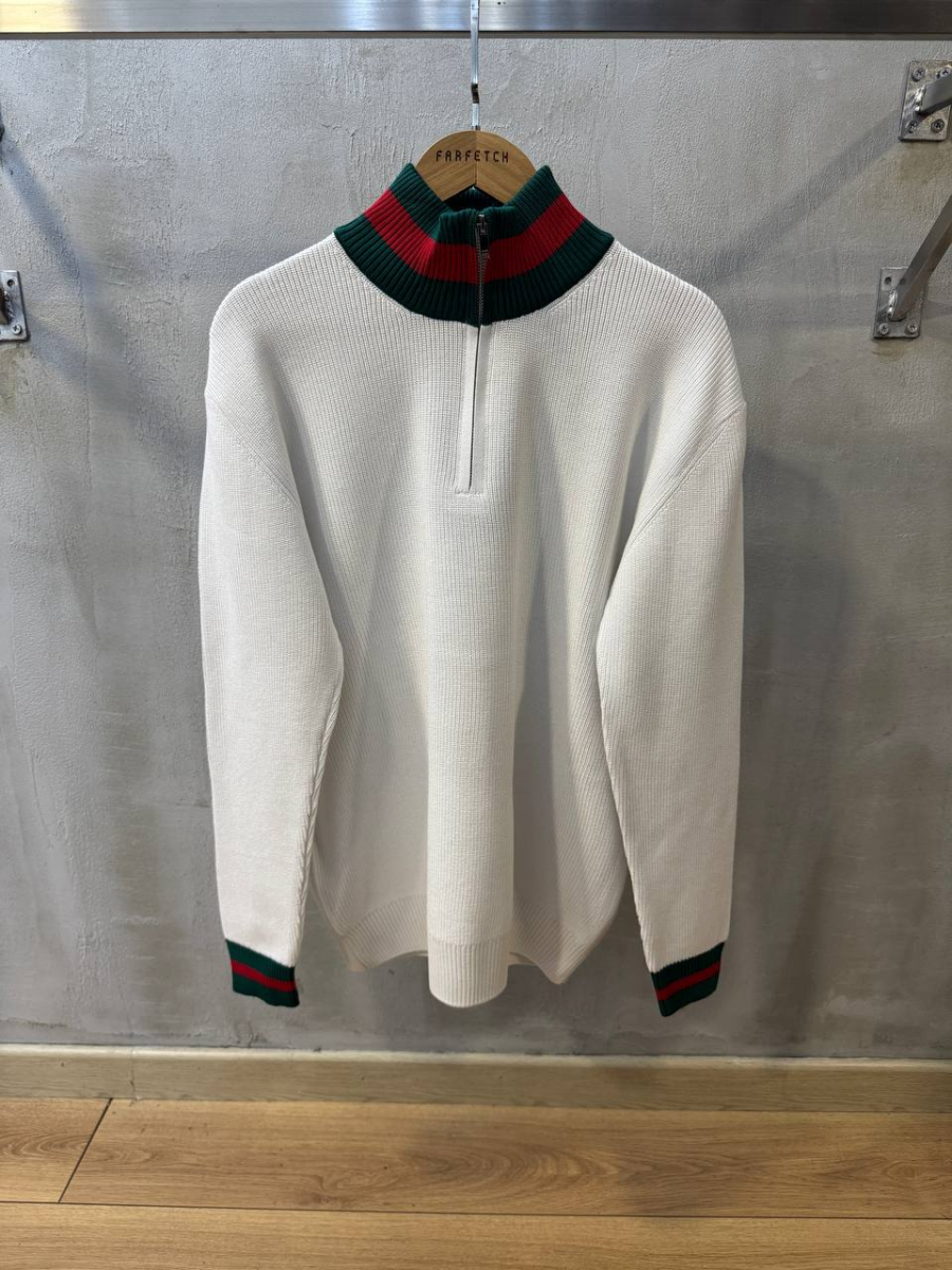 GUCCI HALF TURTLENECK PULLOVER WHITE WITH ZIP | MASSIMOLUXURYOUTLET