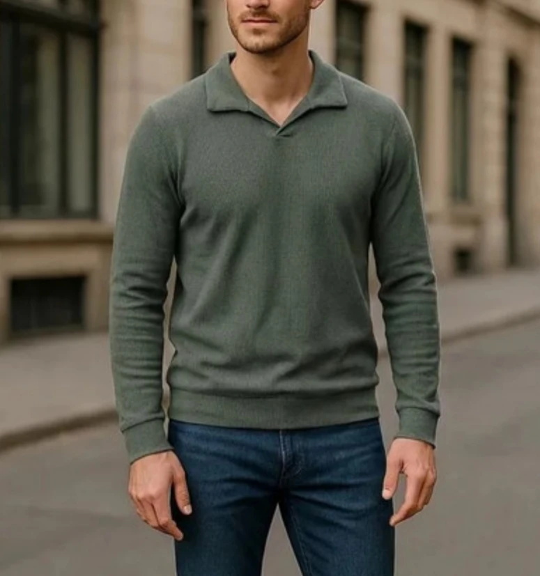 Maglia Uomo con Colletto Polo senza Bottoni - Verde | GIMARK