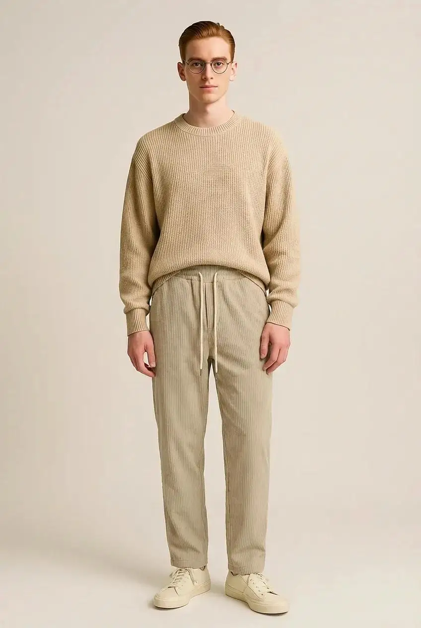 Pantaloni Uomo Velluto a Coste Elasticizzati - Beige | GIMARK