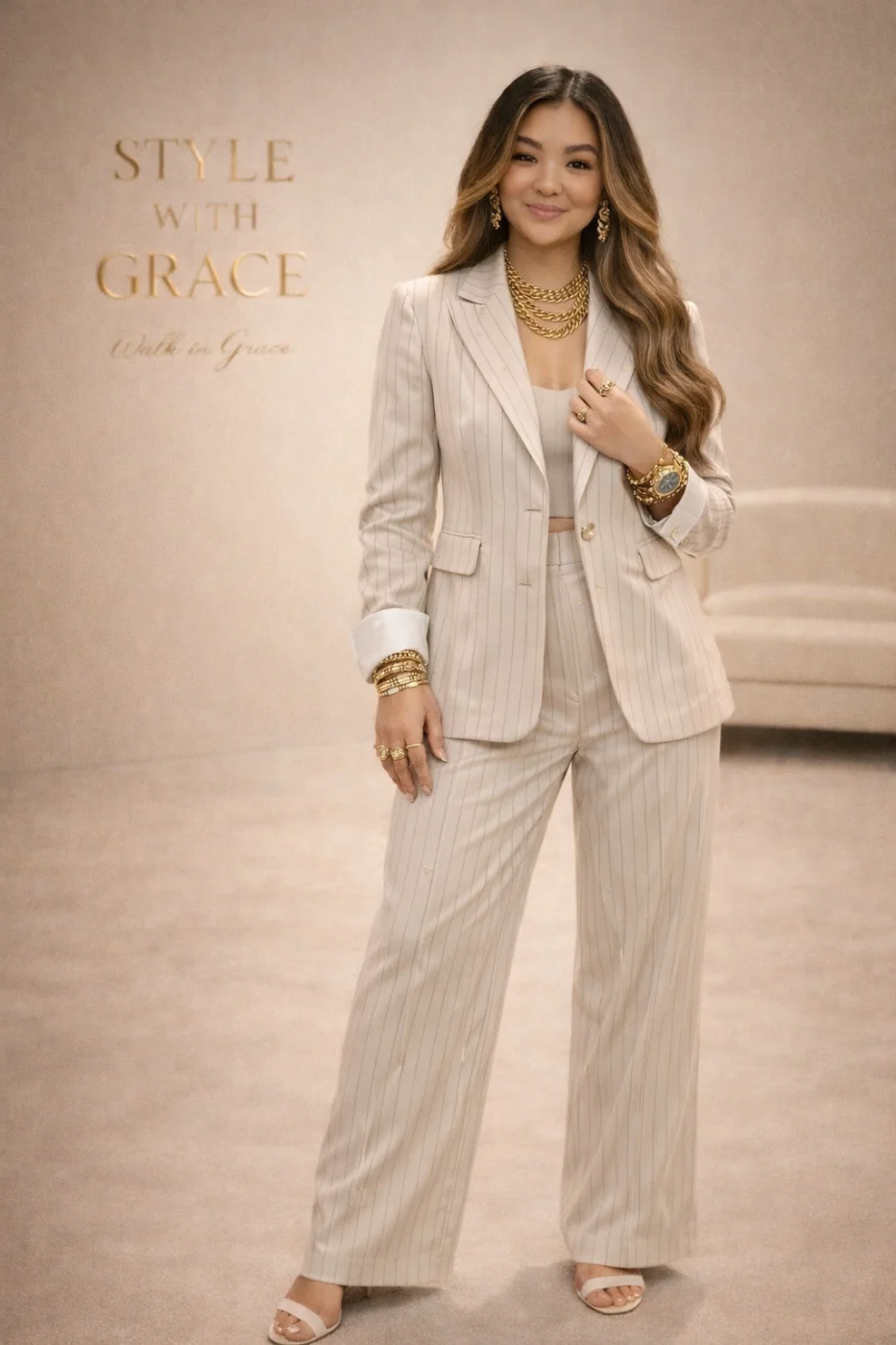 Tailleur - Beige Gessati | STYLE WITH GRACE | SWG