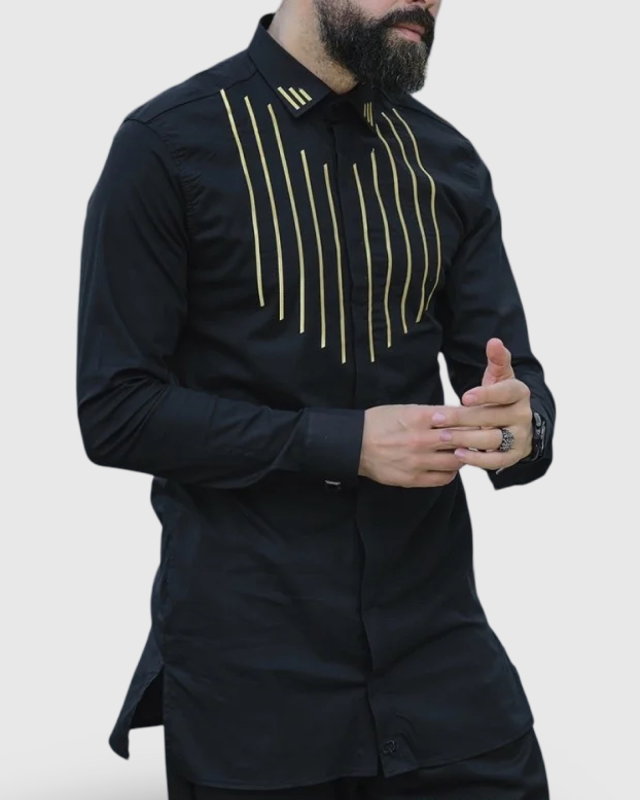 CHEMISE LONGUE GAUFRÉE SIMPLE - NOIR | AMCOSMETIK