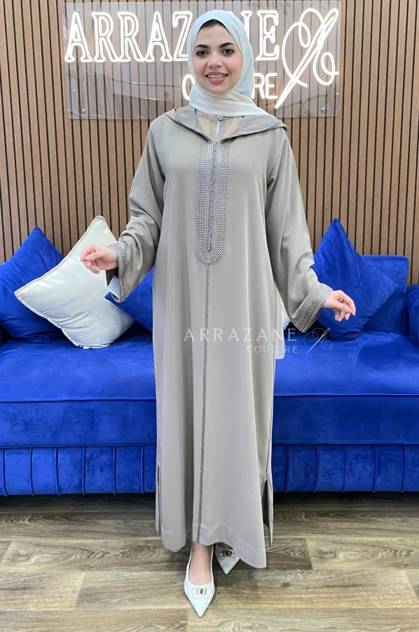 Djellaba Crêpe Zwak Lamallam  Nude Foncé | CasaZaz