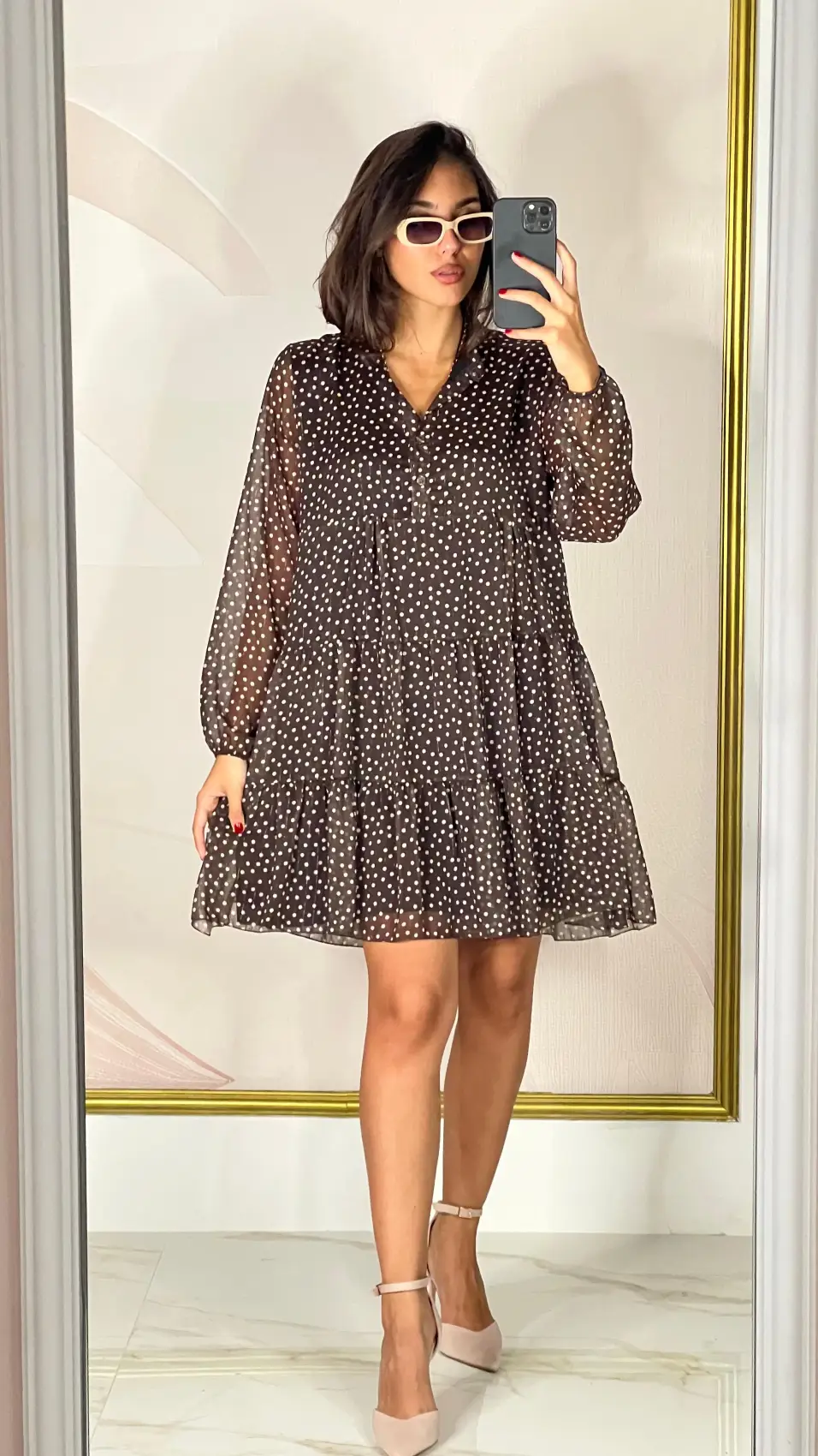 Vestito a pois con maniche lunghe | ELIS MODA