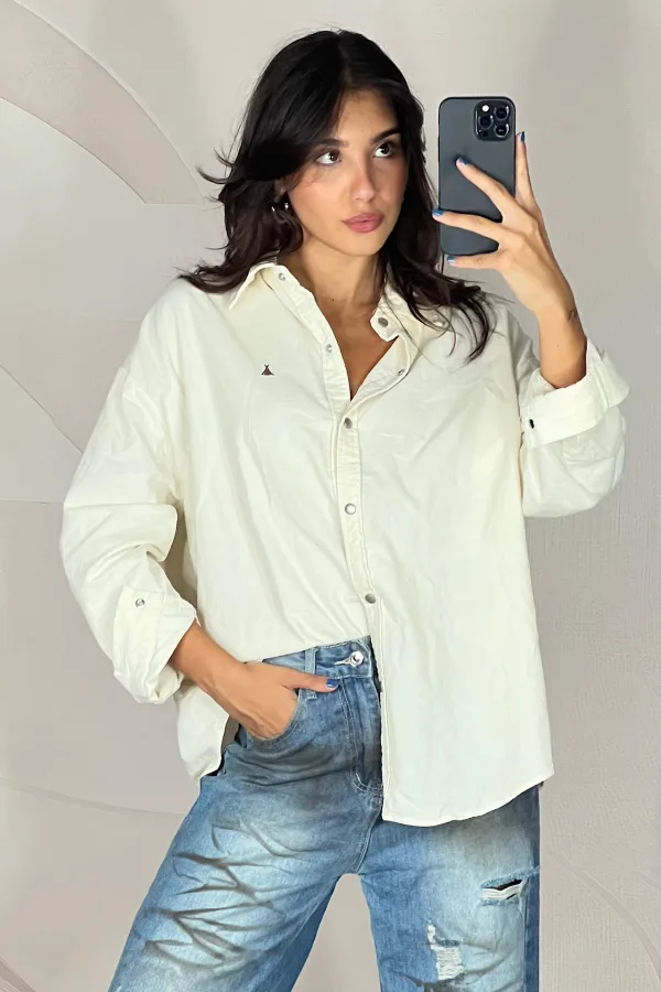 Camicione Oversize in Cotone con Bottoni Snap | ELIS MODA