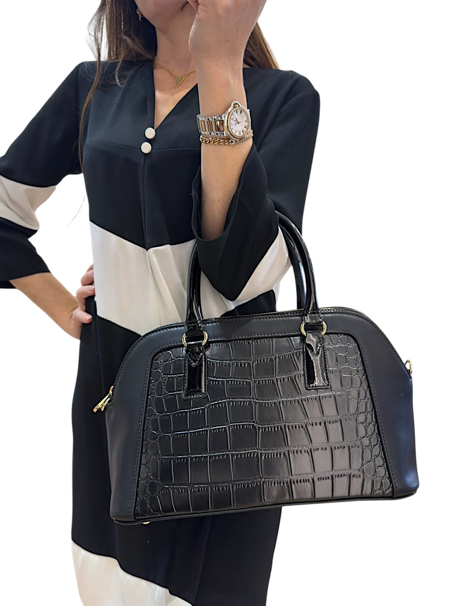 Zoé Croco Noir Verni | Sac'ré