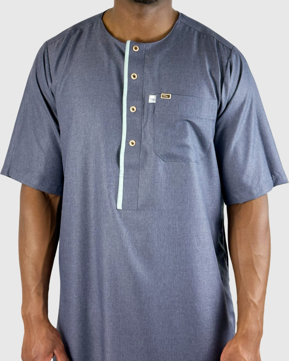 QAMIS BLEU NUIT MANCHES COURTES BOUTONS DORÉS - ZEIN | AMCOSMETIK