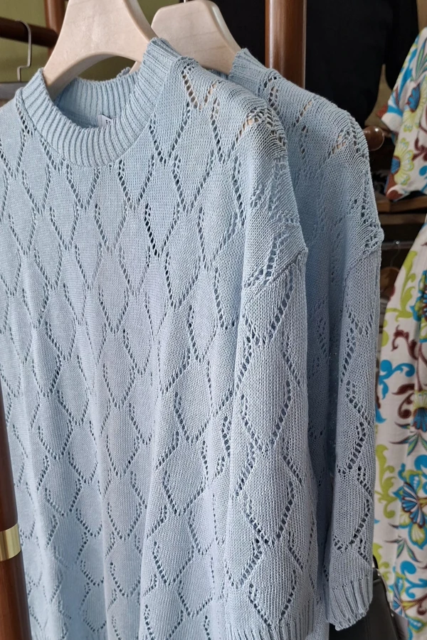 T-Shirt de Malha em Rede Frilivin Azul Celeste Cod 705 | definne