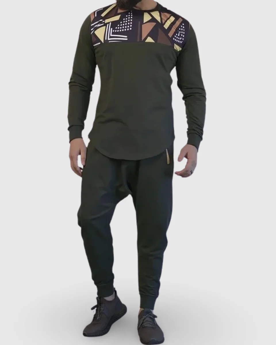ENSEMBLE AFRO-WAX SAROUEL ET SWEAT COL ROND - KAKI | AMCOSMETIK