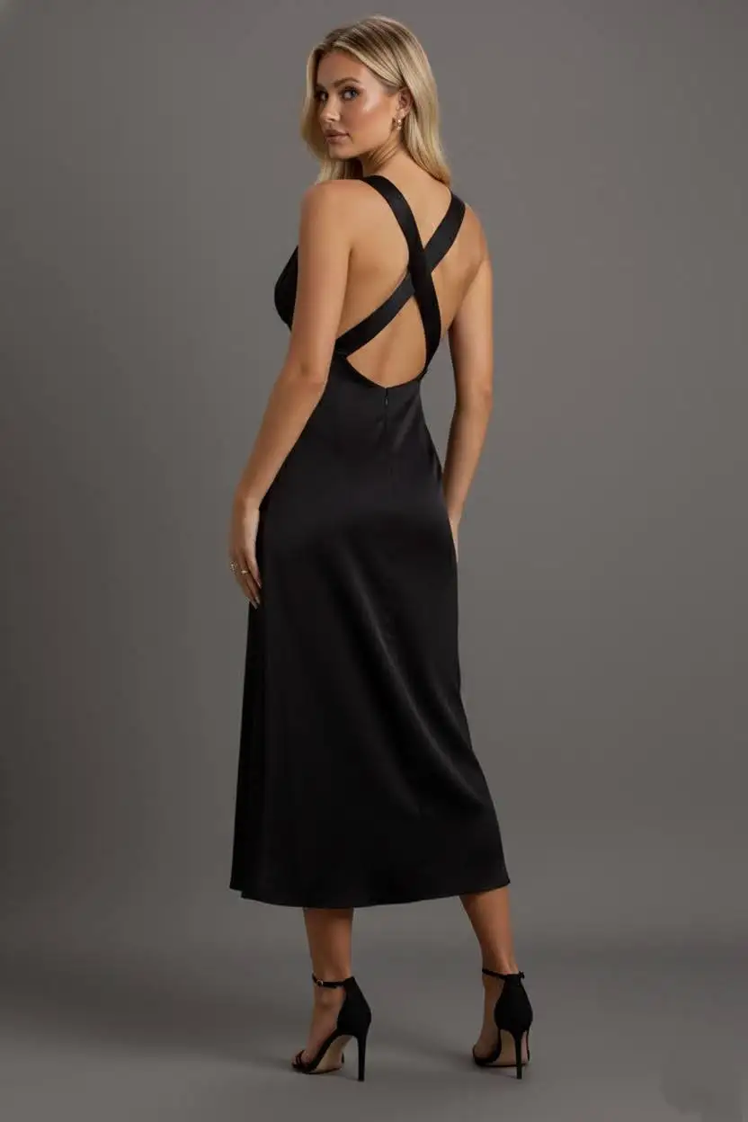 Robe mi-longue satinée | Pink Corner 974