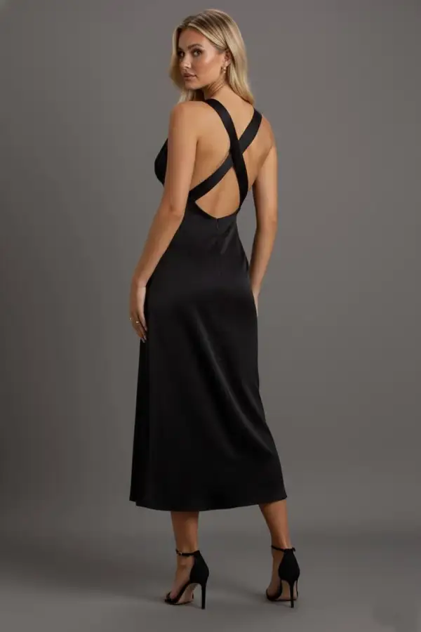 Robe mi-longue satinée | Pink Corner 974