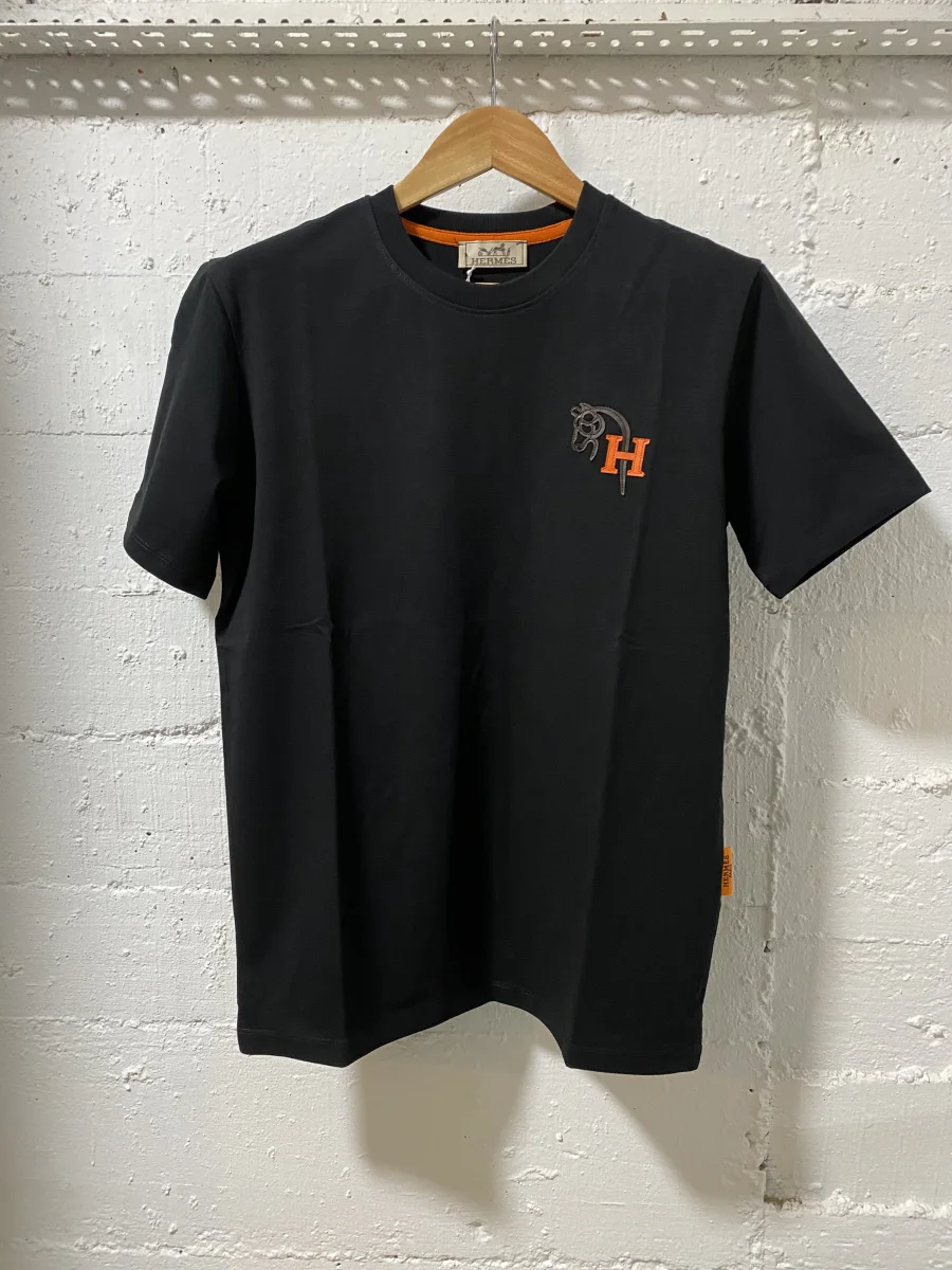 Hermes Paris T-Shirt Black H Orange | MASSIMOLUXURYOUTLET
