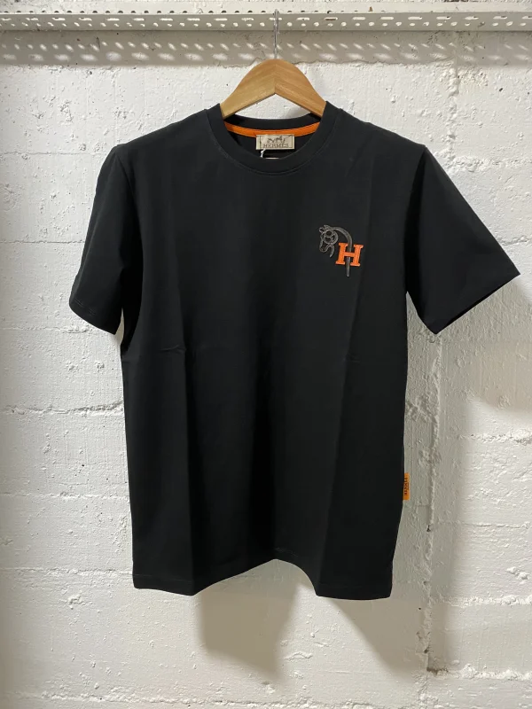 Hermes Paris T-Shirt Black H Orange | MASSIMOLUXURYOUTLET