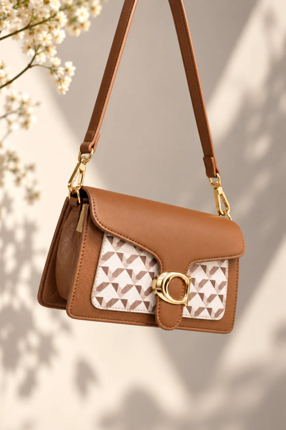 Mini Bag Details Geometric Pattern Marron | definne