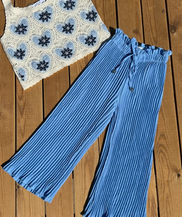 Pantalon fluide plissé bleu cristal  | Lena in Love 