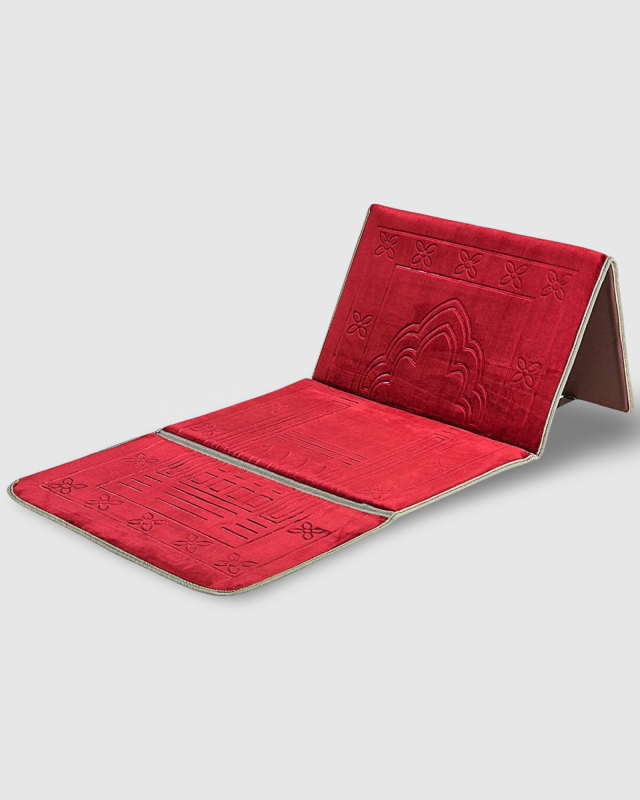 TAPIS DE PRIERE PLIABLE ROUGE AVEC DOSSIER | AMCOSMETIK