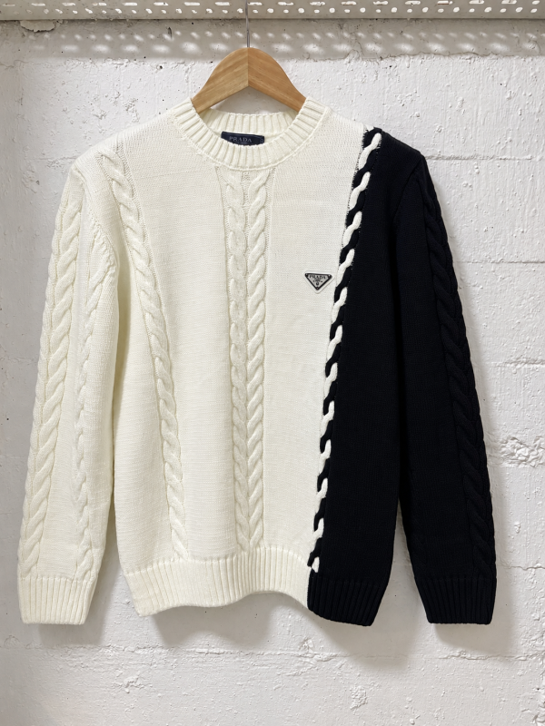 Prada White & Black Cable-Knit Sweater | 
