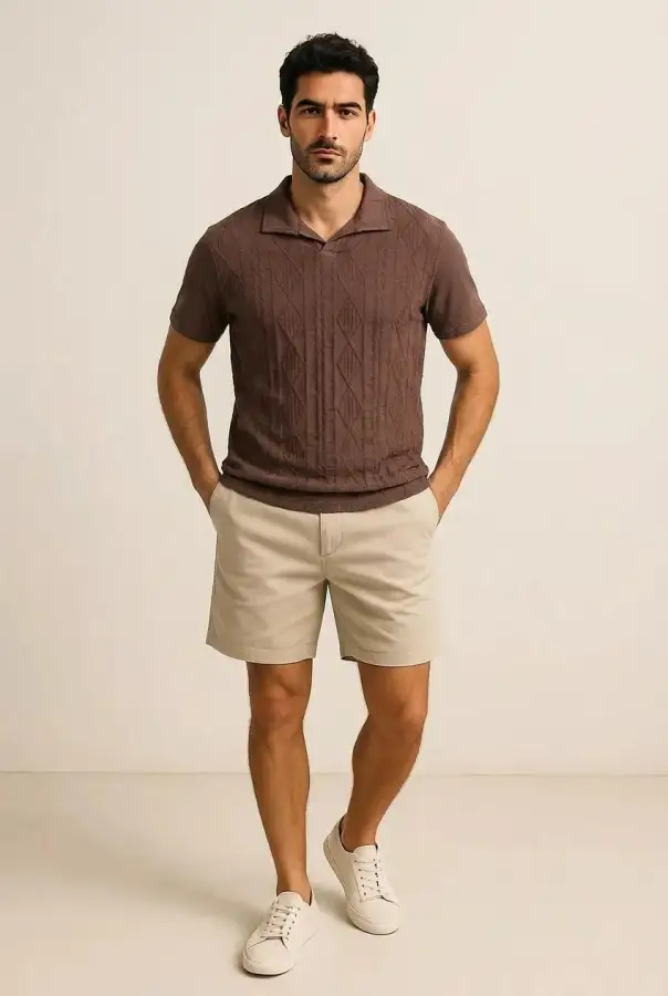 Maglietta Uomo Colletto a Polo Senza Bottoni - Marrone | GIMARK