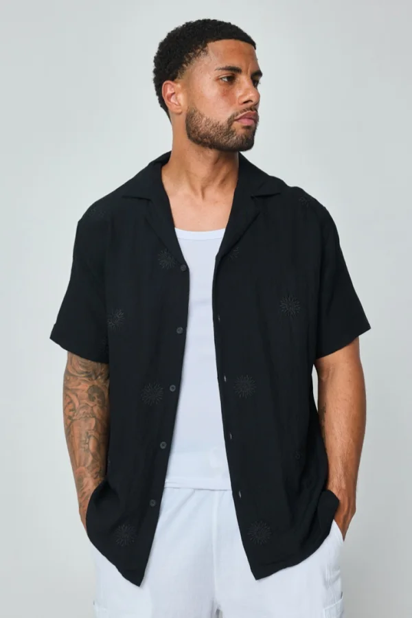 Camisa Havaiana estilo Linho em Preto Cod.355 | definne