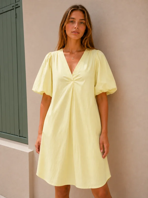 V-Neck Puff Sleeve Dress | Salsa Color