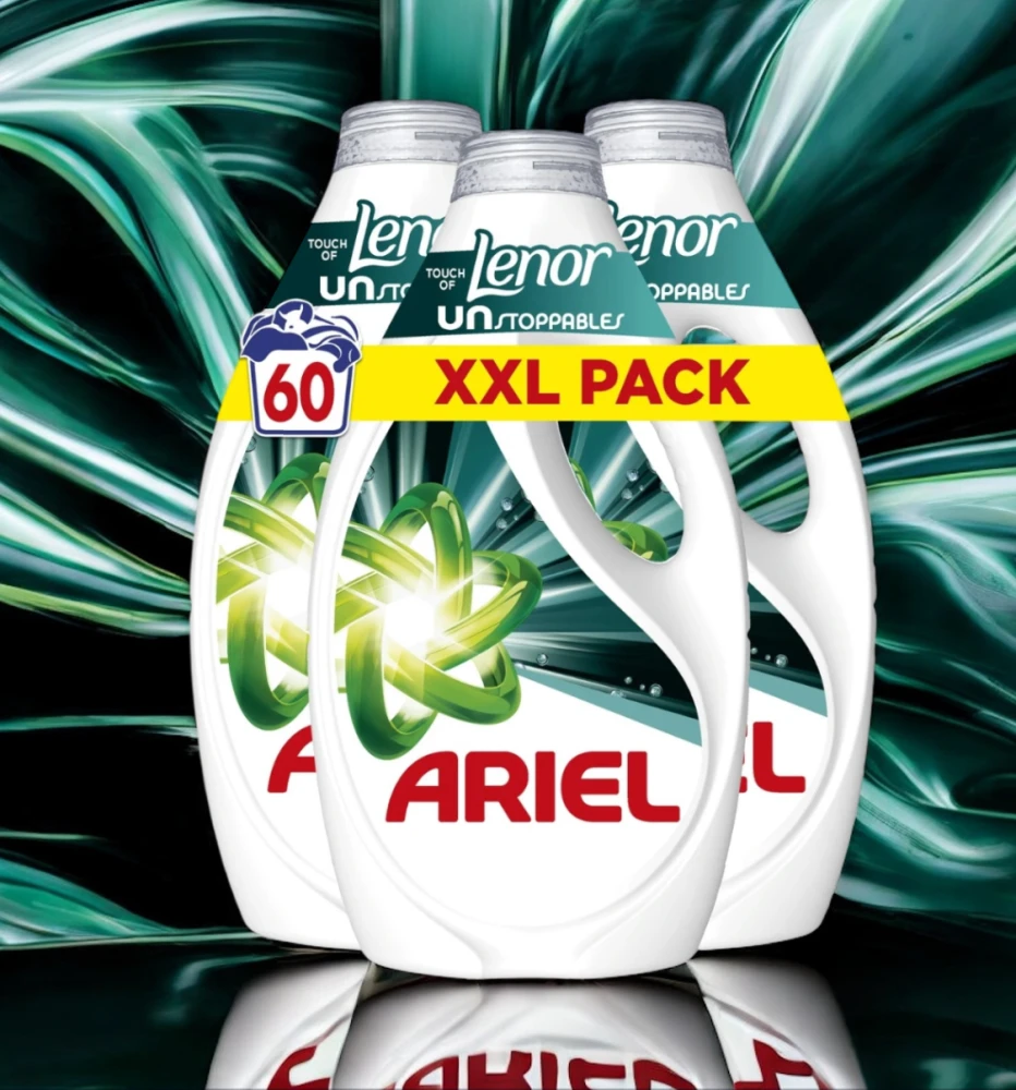 Lessive Liquide Touch Of Lenor Unstoppables ARIEL les 3 bidons de 900ml - 60 lavages | Miniprix