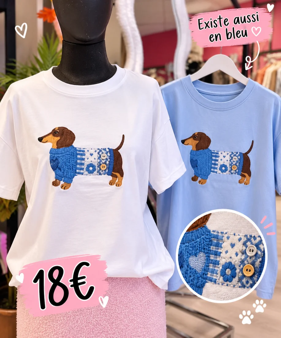 T-shirt blanc ou bleu | Boutique Manon création