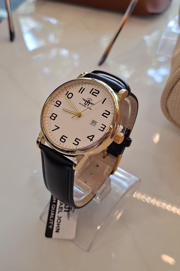 Relógio Michael Jonh Classic Leather Black & Gold Fundo Branco  | definne