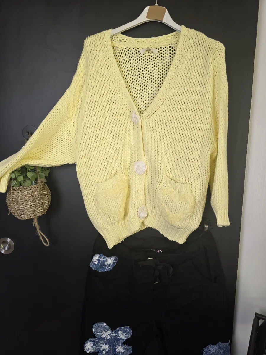 Cardigan bouton fleurs | Chez Florem