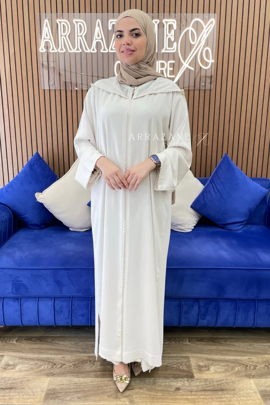 Djellaba crêpe randa beige poudre | CasaZaz