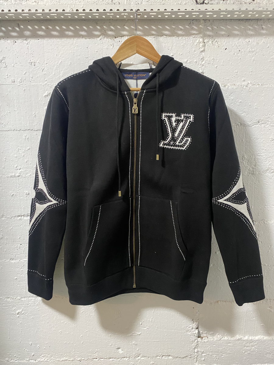 Louis Vuitton Graphic Intarsia Zipped Cotton Hoodie Black | MASSIMOLUXURYOUTLET