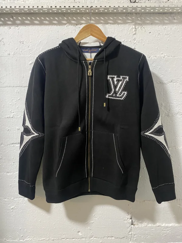 Louis Vuitton Graphic Intarsia Zipped Cotton Hoodie Black | MASSIMOLUXURYOUTLET