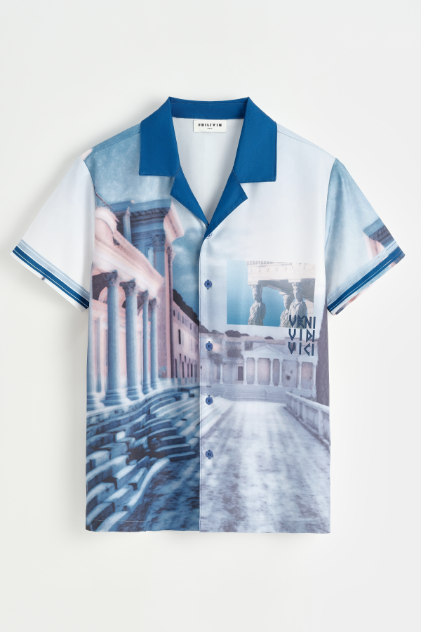 Camisa Havaiana Art Print  em Azul Cod. 952 | definne