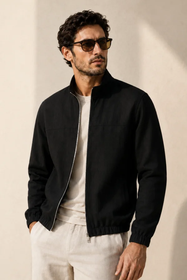 Casaco estilo Linho Frilivin em Preto Cod.381 | definne