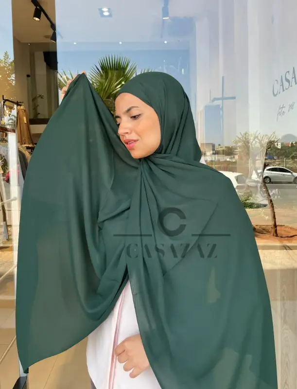 Chale crepe uni vert bouteille | CasaZaz