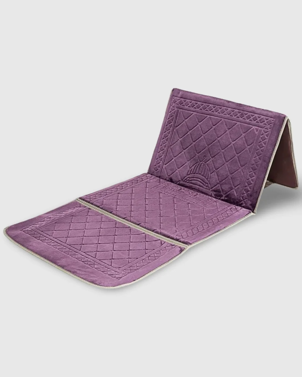 TAPIS DE PRIERE PLIABLE AUBERGINE AVEC DOSSIER | AMCOSMETIK