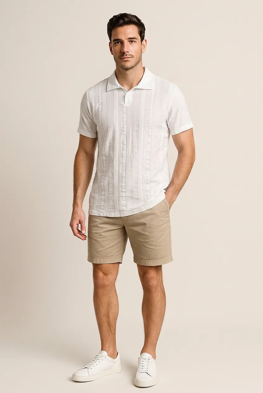 Polo Uomo Mezza Manica in Lino e Cotone – Bianca | GIMARK