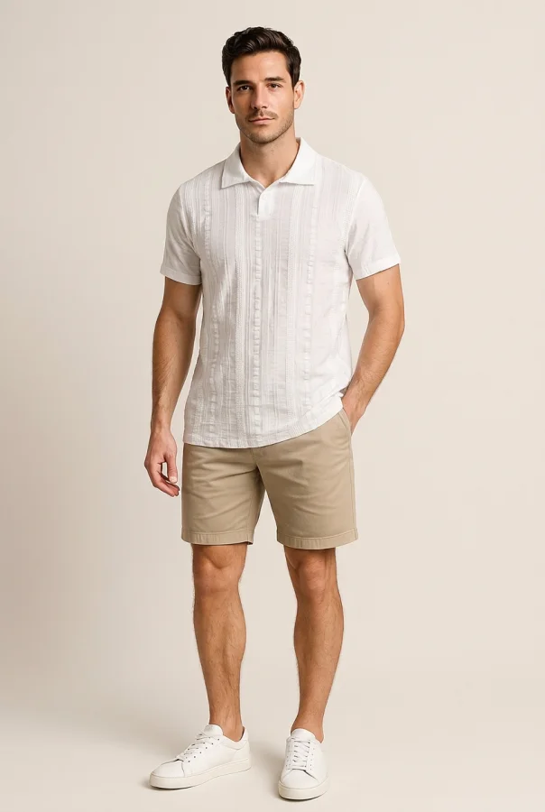 Polo Uomo Mezza Manica in Lino e Cotone – Bianca | GIMARK